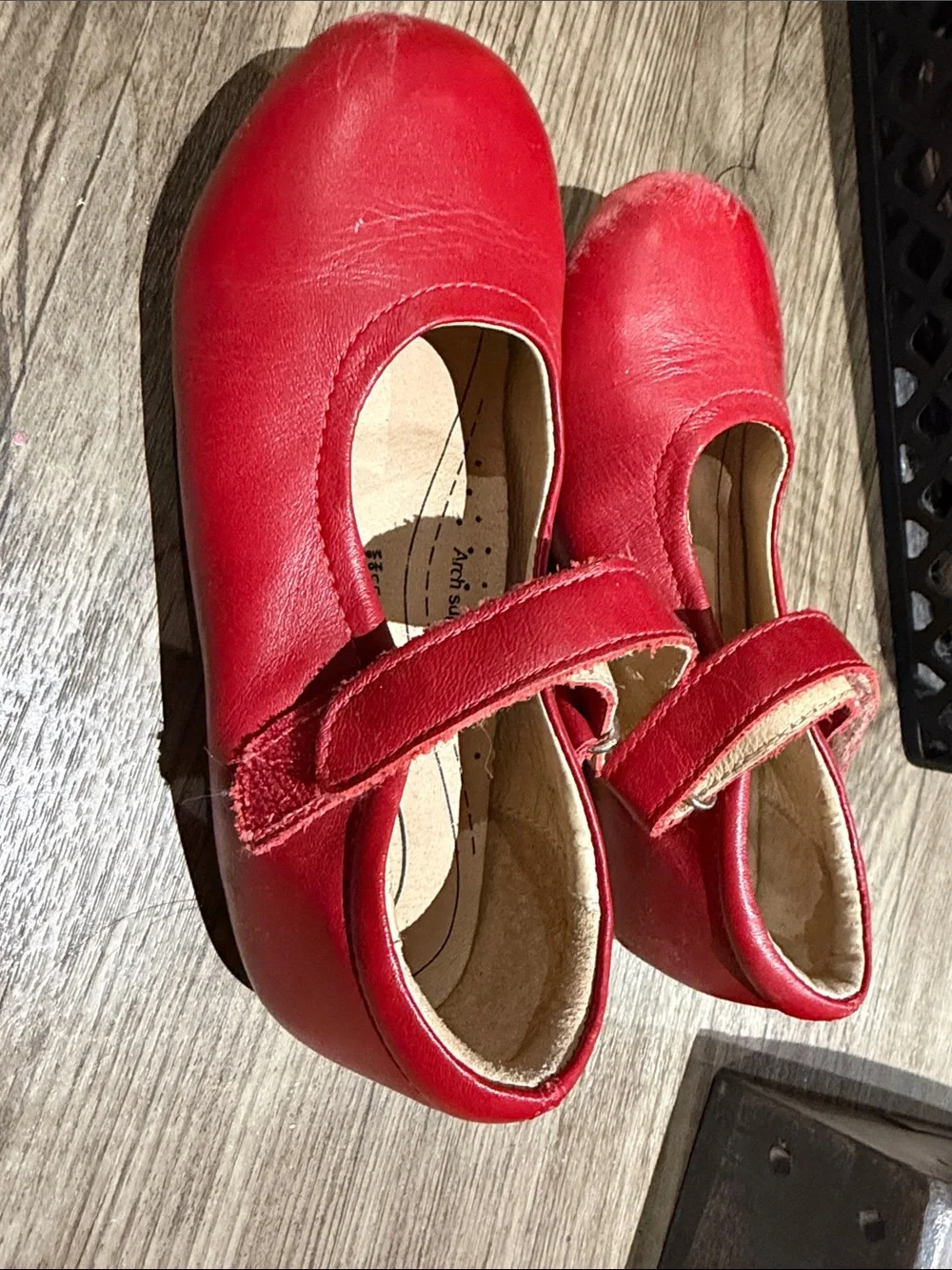 Old Soles Red Leather Mary Jane Shoes with Velcro Strap
